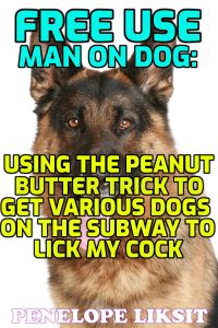 Book Cover: Free Use Man On Dog: Using The Peanut Butter Trick To Get Various Dogs On The Subway To Lick My Cock